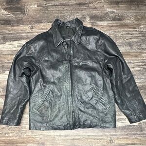 Outbrook Leather Jacket - Men's Medium - Classic Black Leather Bomber Jacket -